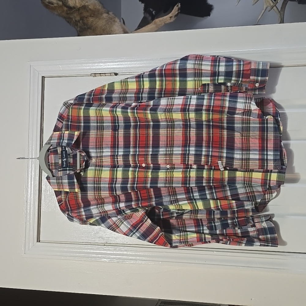 Ralph Lauren Polo Mens Designer Long Sleeve Colorful Plaid Casual Shirt XL
